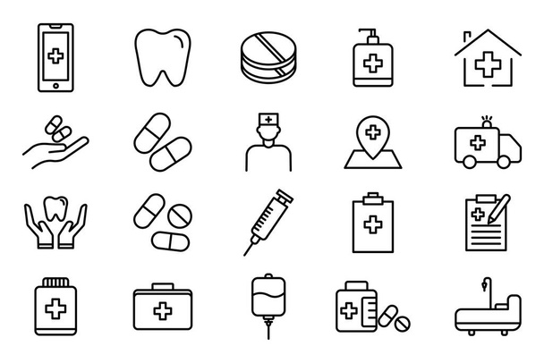 Illustrationsset für Medizin und Gesundheitswesen. Linien-Icon-Stil. Einfaches Vektordesign editierbar - Vektor, Bild