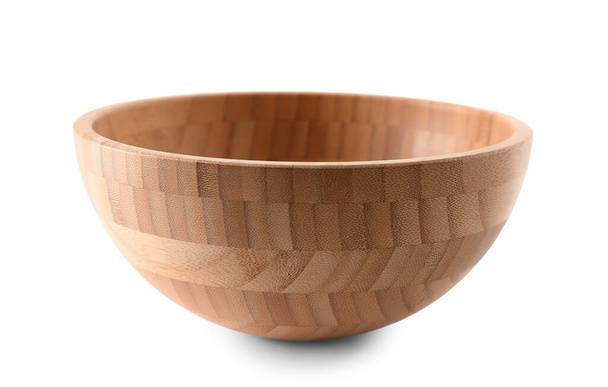 Empty wooden bowl isolated on white background - Photo, Image