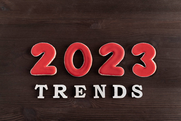 Iscrizione 2023 tendenze su sfondo ligneo. Destinazioni popolari in 2023 - Foto, immagini