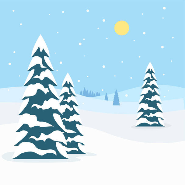 モミの木と冬の風景の背景 - ベクター画像