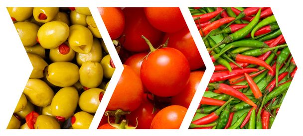 Collage de muchas frutas y verduras
 - Foto, Imagen