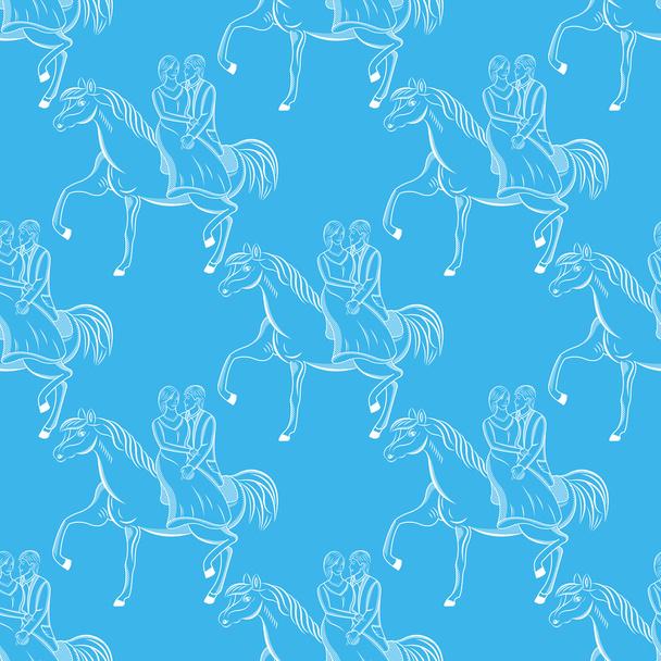 Vector Romantic seamless pattern on blue background - Διάνυσμα, εικόνα
