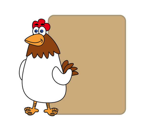 Illustration of a white farm hen with a brown billboard - Vector, Image