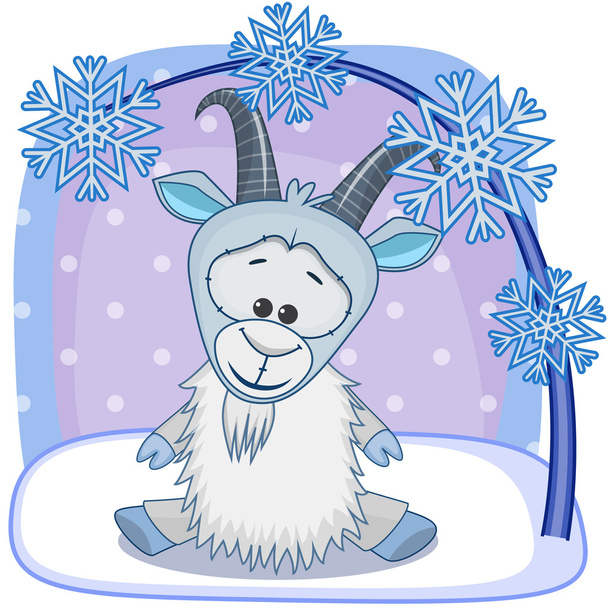 Cartoon goat with snowflakes - Vecteur, image