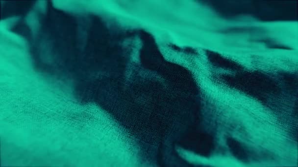 4k Moving turquoise fabric material texture wave. Motion design blue green wavy canvas rough coarse linen cloth. Abstract 3d render animation pattern background for business wallpaper presentation ads - Footage, Video