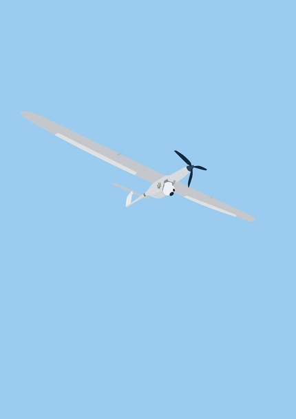 illustration of war drone with camera flying isolated on blue  - Vector, Image