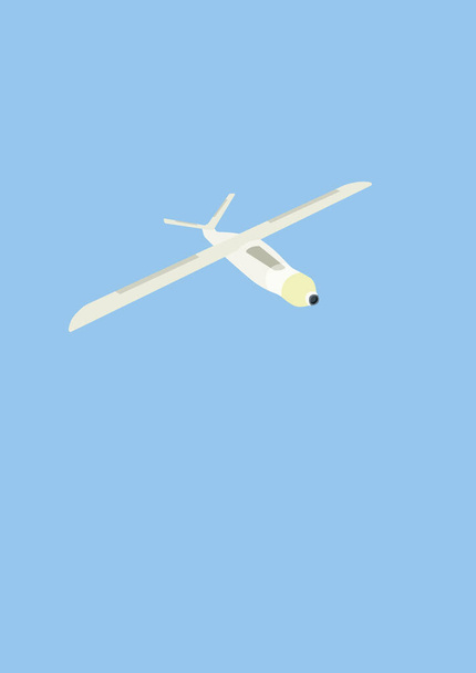 illustratie van onbemand luchtvaartuig met camera vliegen geïsoleerd op blauw  - Vector, afbeelding