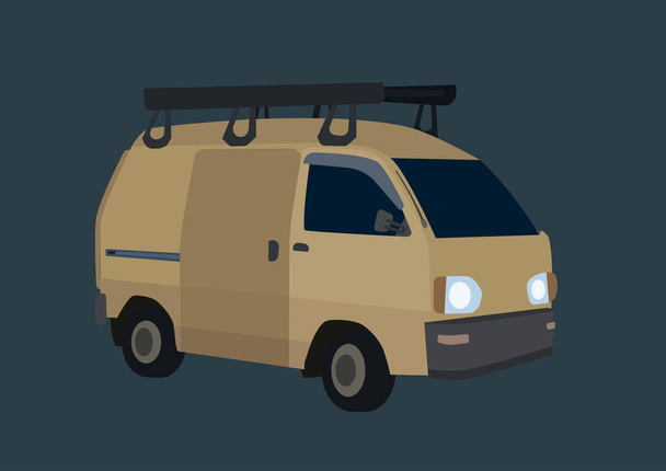 illustration of cartoon beige truck on road isolated on grey  - Vector, Image