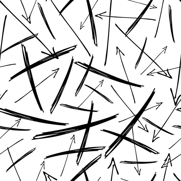 Patrón sin costuras con pinceladas a lápiz negro en formas abstractas sobre fondo blanco. Ilustración vectorial - Vector, Imagen