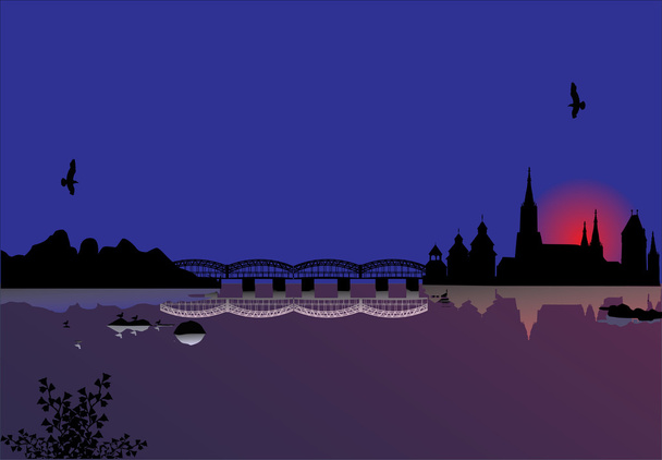 Замок под иллюстрацией заката
 - Вектор,изображение