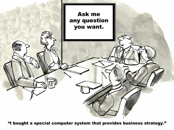 Tietokonejärjestelmä kirjoittaa Business Strategy
 - Vektori, kuva