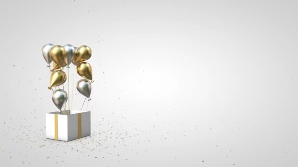 Gift Box Glitter Expload και Μπαλόνια πετούν έξω λευκό και χρυσό με ασήμι - Πλάνα, βίντεο