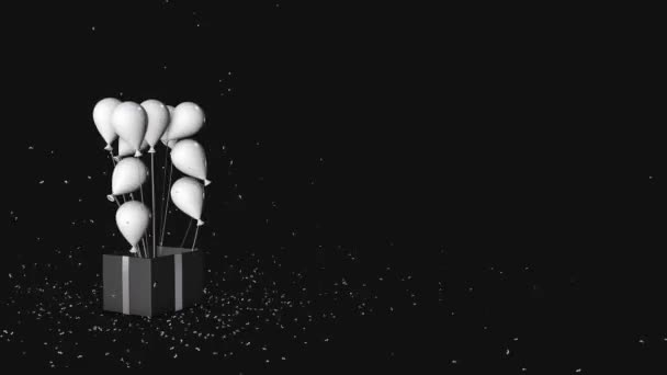 : Caja de regalo Glitter Expload y globos vuelan en blanco y negro - Metraje, vídeo