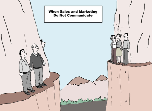 Wanneer verkoop en marketing niet communiceren - Vector, afbeelding