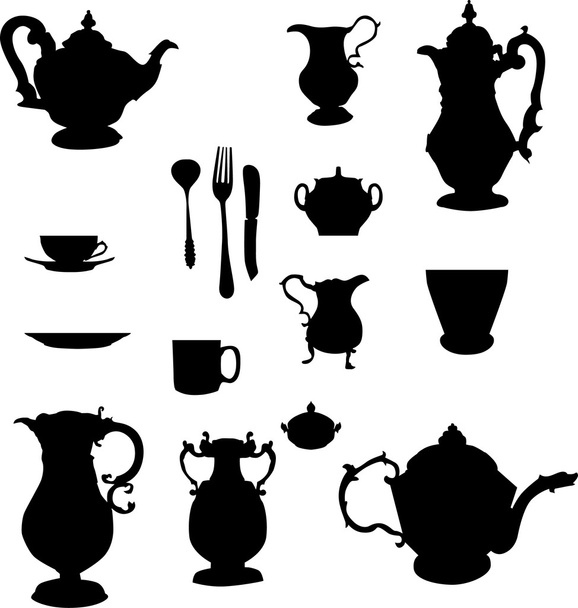 coffe and tee dishware - Vector, Image