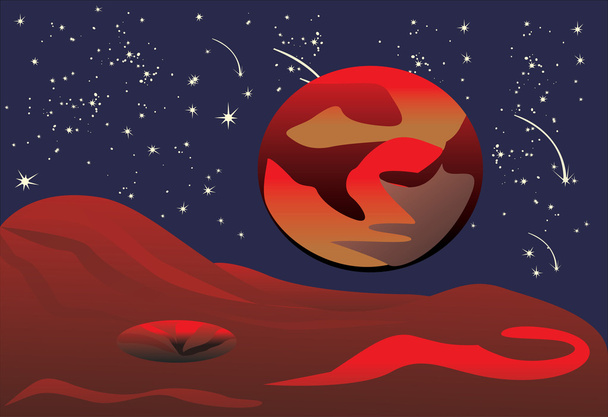 красная планета в космосе со звездами - Вектор,изображение