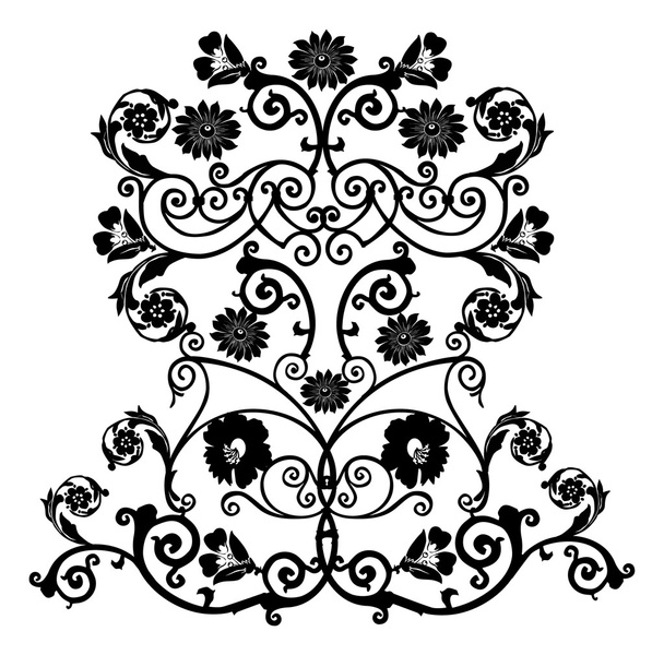Симметричные цветы с черными кудряшками
 - Вектор,изображение