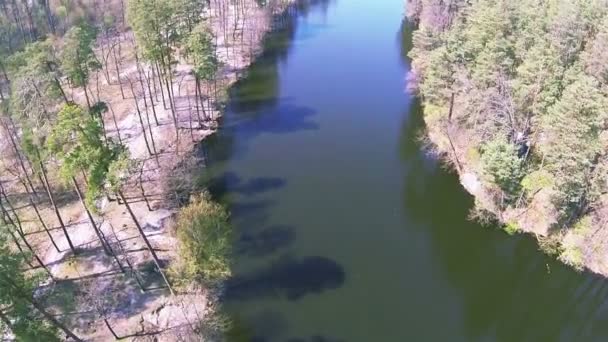 Fluss mit Reflexionen von Bäumen. Luftaufnahme von oben - Filmmaterial, Video