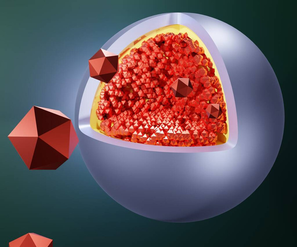 nanodrug puro (PNDs), nanoparticles consistindo inteiramente das moléculas 3d da droga renderização - Foto, Imagem
