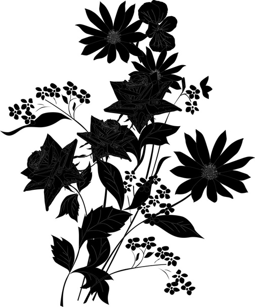 μαύρο λουλούδι μπουκέτο περίγραμμα - Διάνυσμα, εικόνα