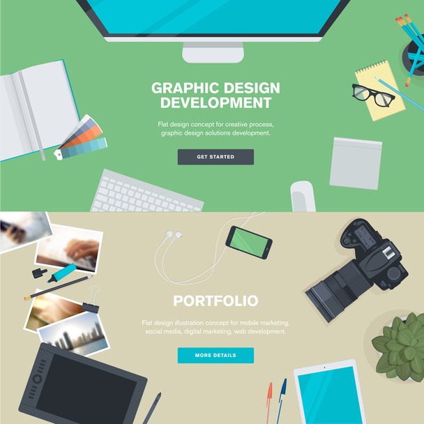 Set of flat design illustration concepts for graphic design development and portfolio - Vector, Image