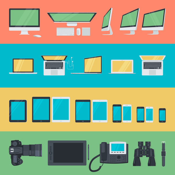 Set von flachen Design-Ikonen für elektronische Geräte - Vektor, Bild