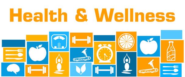 Health And Wellness Konzeptbild mit Text und gesundheitsbezogenen Symbolen. - Foto, Bild