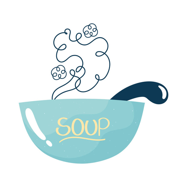 soup hot food with spoon - Vector, Image