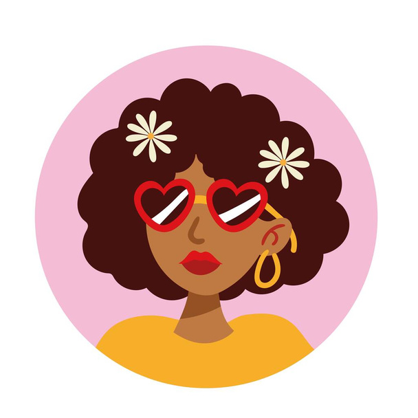 afro mulher vestindo óculos de sol personagem - Vetor, Imagem