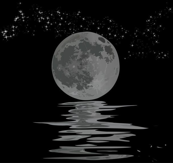 full moon, stars and its reflection - Vector, Image