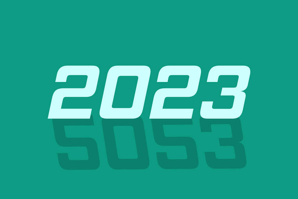 2023 Αριθμητικό κείμενο ημερολογιακού έτους με ανακλώμενο σχέδιο φορέα τυπογραφίας. Καλή Χρονιά 2023. Vision 2023 εννοιολογική αφίσα τυπογραφία, και το σχεδιασμό t-shirt.  - Διάνυσμα, εικόνα
