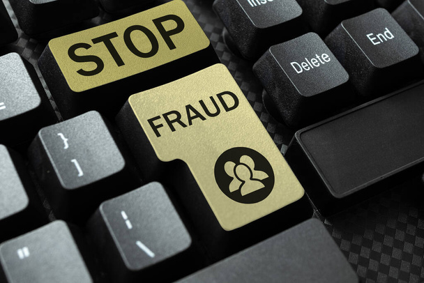 Affichage conceptuel Stop à la fraude, concept qui signifie campagne conseille aux gens de faire attention à leurs transactions financières - Photo, image