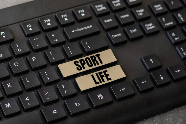 Sinal de texto mostrando Esporte Vida, Visão geral do negócio Fond de esportes ou outras atividades ao ar livre Fisicamente ativo - Foto, Imagem