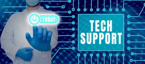 Schild mit der Aufschrift Tech Support, Business showcase Unterstützung von Einzelpersonen, die technische Probleme haben - Foto, Bild