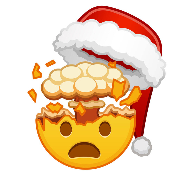 Karácsonyi sokkos arc robbanó fejjel Nagy méretű sárga emoji mosoly - Vektor, kép