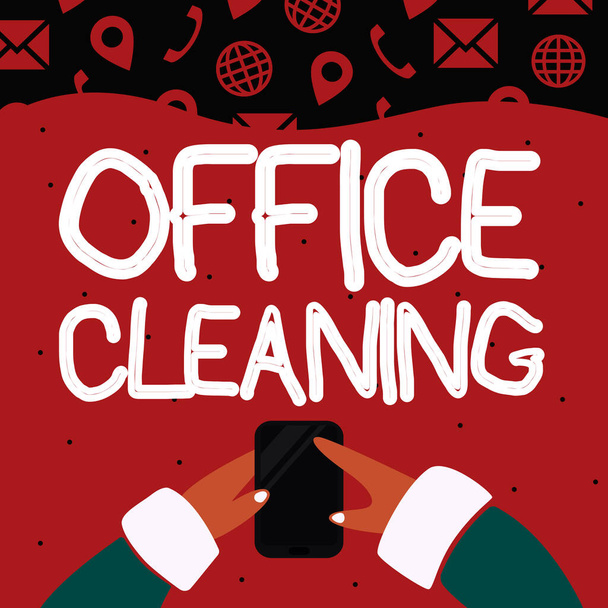 Konzeptionelle Anzeige Office Cleaning, Business Ansatz der Aktion oder des Reinigungsprozesses im Inneren des Bürogebäudes - Foto, Bild