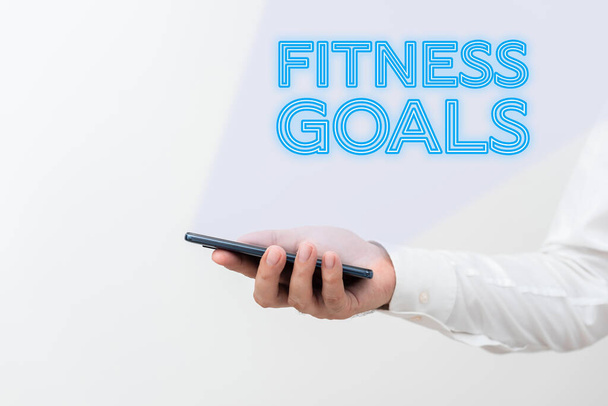 Pisanie Wyświetlanie tekstu Cele fitness, Koncepcja biznesowa Luźny tłuszcz Budowanie mięśni Coraz silniejsze kondycjonowanie - Zdjęcie, obraz
