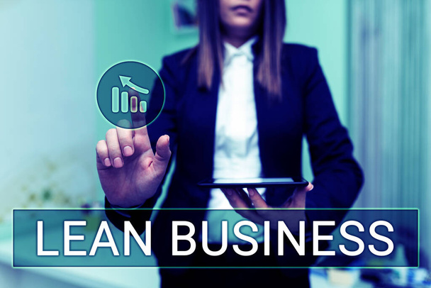 Esin kaynağı olan Lean Business 'ı gösteren metin, üretkenlikten ödün vermeden atıkların minimize edilmesini sağlayacak sözcük - Fotoğraf, Görsel