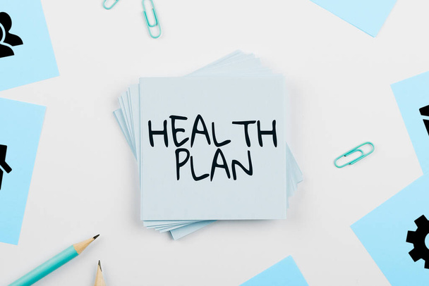 Visualización conceptual Plan de Salud, Word Written on Cualquier estrategia que ofrezca servicios médicos a sus miembros - Foto, imagen