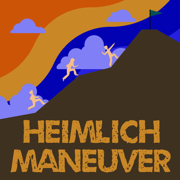 Conceptual caption Heimlich Maneuver, Internet Concept application of upward pressure in case of choking - Photo, Image