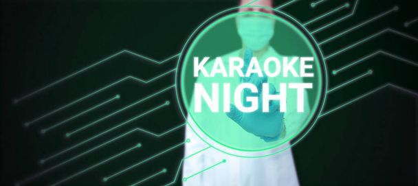 Konceptuální displej Karaoke Night, Konceptuální foto Zábavní zpěv podél instrumentální hudby hrané strojem - Fotografie, Obrázek
