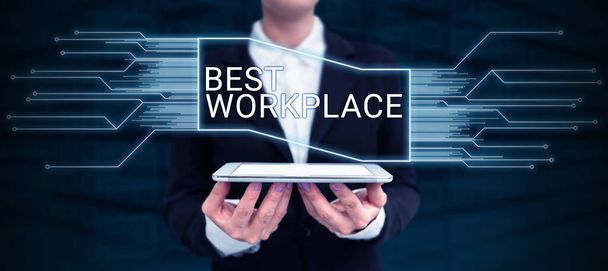 Текст почерка Best Workplace, Internet Concept Ideal company to work with High compensation Stress free - Фото, изображение