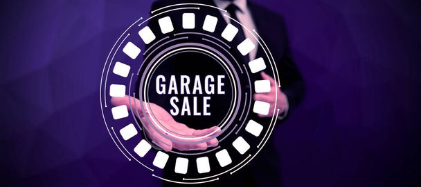Inspiratie uithangbord Garage Sale, Business showcase verkoop van diverse huishoudelijke artikelen vaak gehouden in de garage - Foto, afbeelding