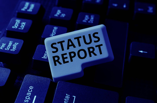 Handschrifttekst Status Rapport, Business showcase Update Samenvatting van situaties per tijdsperiode - Foto, afbeelding