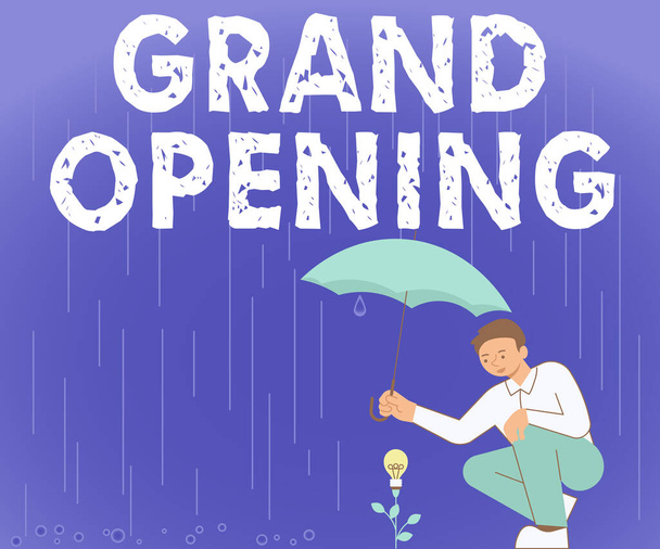 Ruční psaní znamení Grand Opening, Koncept znamená stuha řezání nové obchodní první oficiální den zahájení - Fotografie, Obrázek