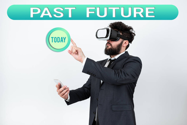 Inspiracja ukazująca znak Przeszłej Przyszłości, Koncepcja Biznesu symbolizuje pójście naprzód i nie patrzenie na przeszłość - Zdjęcie, obraz