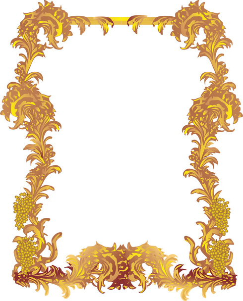golden frame with grapes - Vector, Image