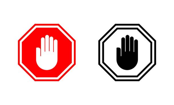 Detener iconos establecidos. Detener señal de tráfico. señal de parada de mano y símbolo. No entrar señal roja parada con la mano - Vector, imagen