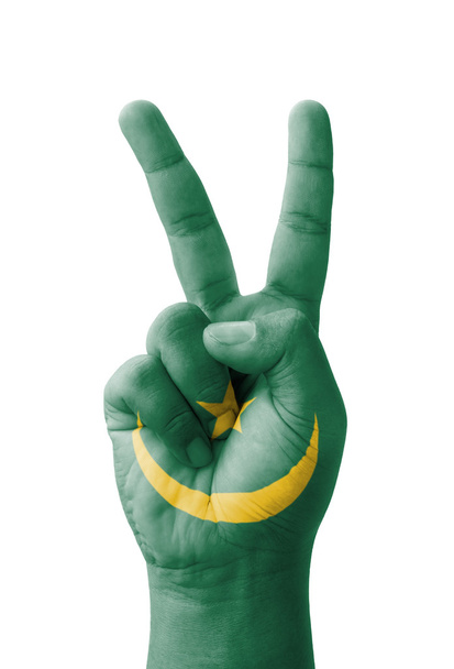 Να κάνετε το σημάδι V, Μαυριτανία σημαία ζωγραφισμένο ως σύμβολο της vic - Φωτογραφία, εικόνα