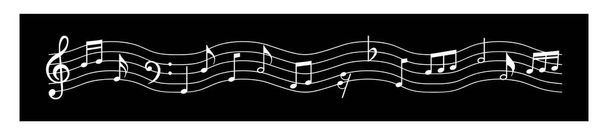 Σύνολο εικονιδίων μουσικών σημειώσεων, σύμβολο μουσικών σημειώσεων, κύμα μουσικών σημειώσεων σε διανυσματική απεικόνιση σε μαύρο φόντο - Διάνυσμα, εικόνα